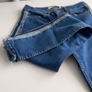 Zara Basic side striped Jeans Distressed hem size 2